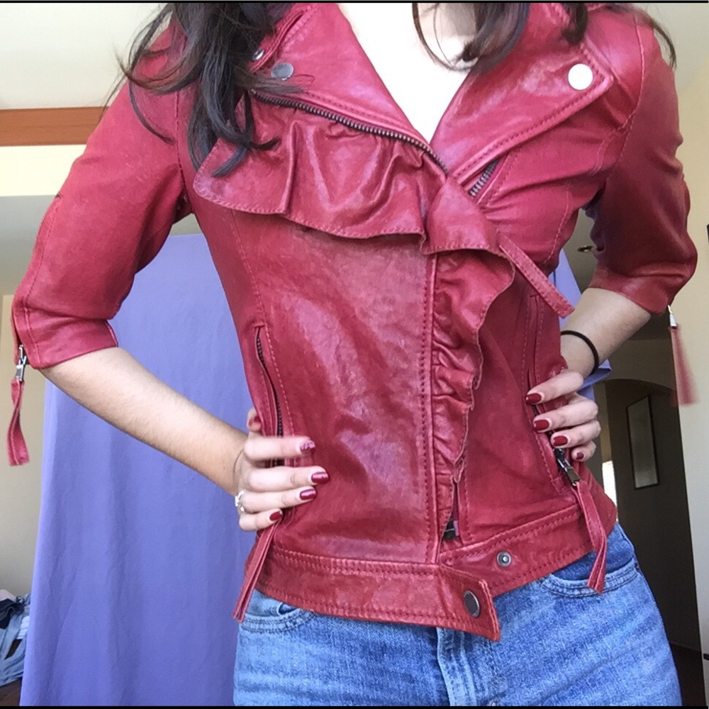 Red Valentino Ruffled Leather Jacket